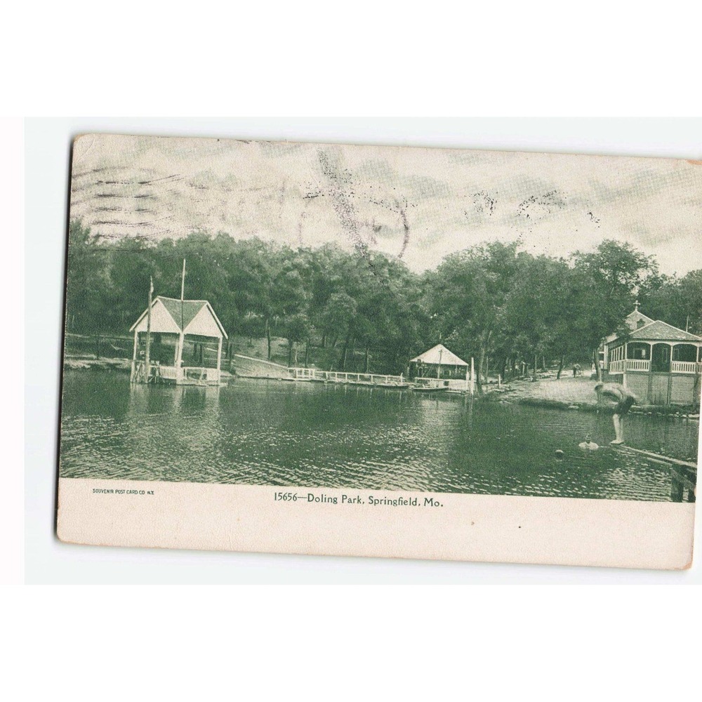Vintage 1909 Doling Park Springfield Missouri Postcard Boathouse Lake View 15656